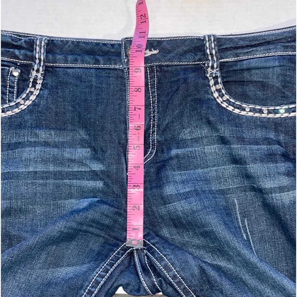 LA IDOL JEANS 15  ROSE Flair LEG JEANS RHINESTONES 5-POCKET ZIPFLY - Picture 10 of 16